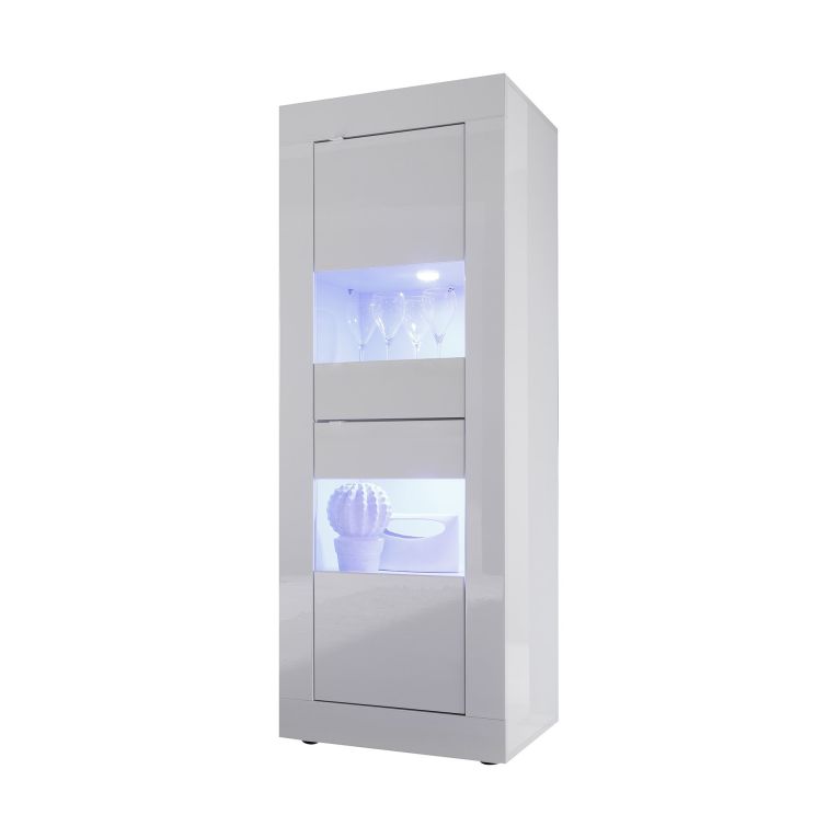 Vetrina Bianco Lucido 3 Ripiani 2 Cassetti 60.9x42x161.2h cm, 2 Ante - Uffugo