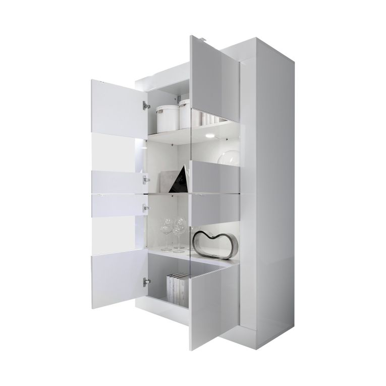 Vetrina Bianco Lucido 3 Ripiani Apertura con Maniglia 101.4x42x161.2h cm, 2 Ante - Suzzara