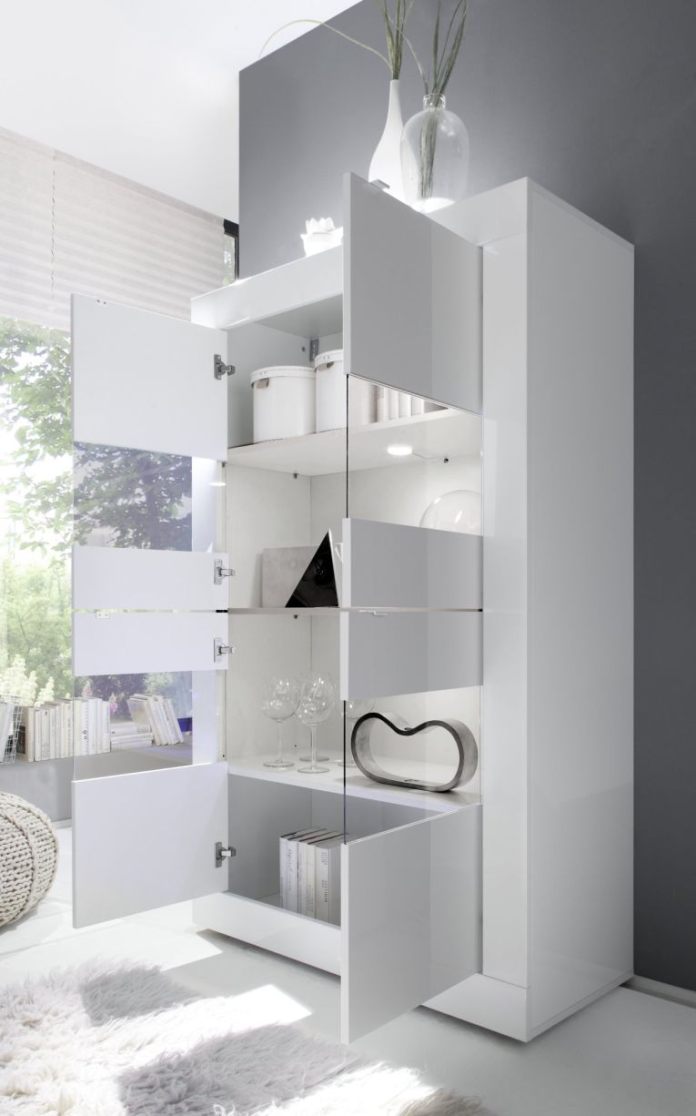 Vetrina Bianco Lucido 3 Ripiani Apertura con Maniglia 101.4x42x161.2h cm, 2 Ante - Suzzara