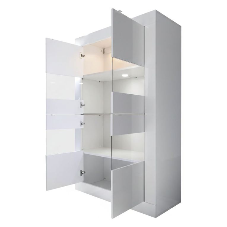 Vetrina Bianco Lucido 3 Ripiani Apertura con Maniglia 101.4x42x161.2h cm, 2 Ante - Suzzara