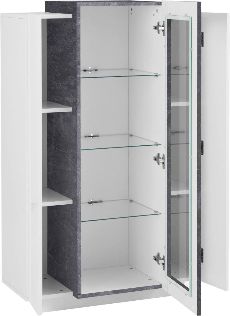 Vetrina Bianco Lucido Grigio Ardesia 7 Ripiani 3 Ante 80x38x121h cm, 10 Vani Made in Italy - Ablaze
