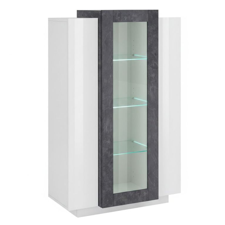 Vetrina Bianco Lucido Grigio Ardesia 7 Ripiani 3 Ante 80x38x121h cm, 10 Vani Made in Italy - Ablaze