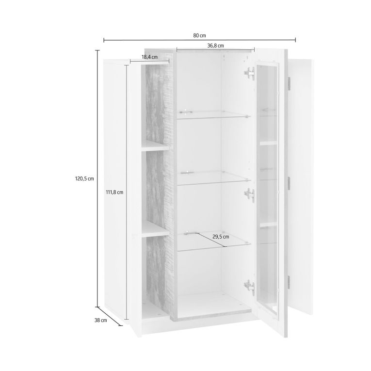 Vetrina Bianco Lucido Marrone Pero 7 Ripiani 3 Ante 80x38x121h cm, 10 Vani Made in Italy - Ablaze