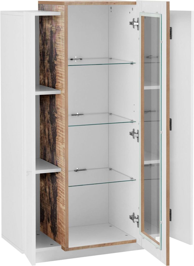 Vetrina Bianco Lucido Marrone Pero 7 Ripiani 3 Ante 80x38x121h cm, 10 Vani Made in Italy - Ablaze