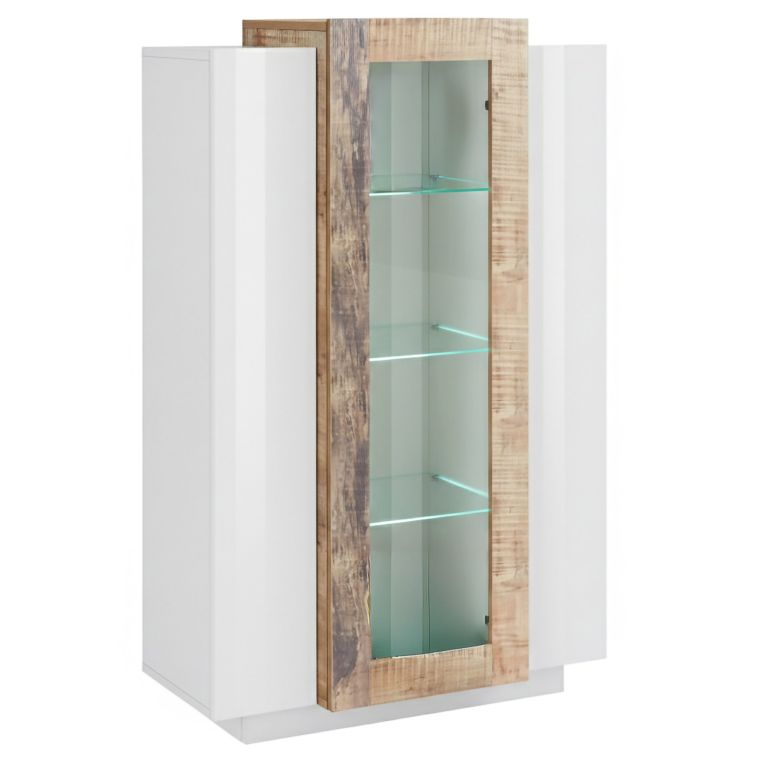 Vetrina Bianco Lucido Marrone Pero 7 Ripiani 3 Ante 80x38x121h cm, 10 Vani Made in Italy - Ablaze