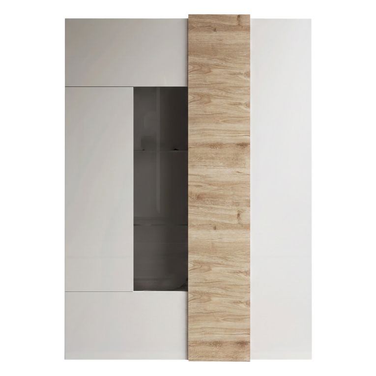Vetrina Bianco Lucido Marrone Rovere 8 Ripiani 2 Ante 121x44x169h cm, Apertura Standard - Gorizia