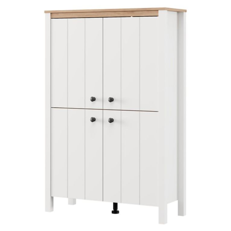 Vetrina Bianco Marrone Rovere Nodi 3 Ripiani 4 Ante 86x34x131h cm, con Piedini - Fonz