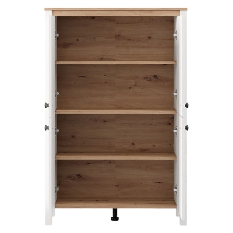 Vetrina Bianco Marrone Rovere Nodi 3 Ripiani 4 Ante 86x34x131h cm, con Piedini - Fonz