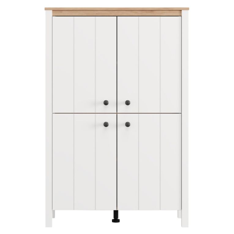 Vetrina Bianco Marrone Rovere Nodi 3 Ripiani 4 Ante 86x34x131h cm, con Piedini - Fonz