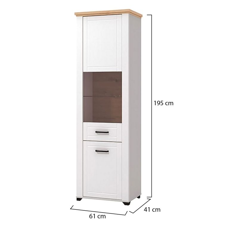 Vetrina Bianco Marrone Rovere Nodi 4 Ripiani Apertura Battente 60.5x41x194.5h cm, 2 Ante - Piscinas