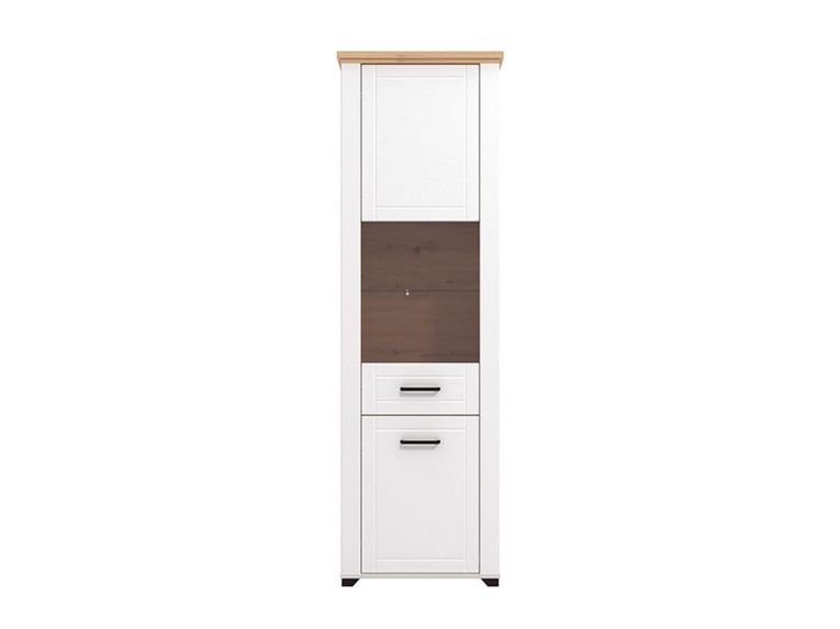 Vetrina Bianco Marrone Rovere Nodi 4 Ripiani Apertura Battente 60.5x41x194.5h cm, 2 Ante - Piscinas