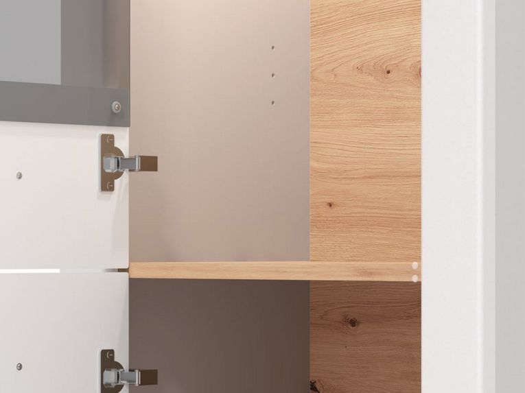 Vetrina Bianco Marrone Rovere Nodi 4 Ripiani Apertura Battente 60.5x41x194.5h cm, 2 Ante - Piscinas