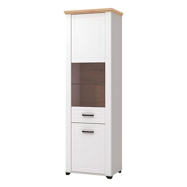 Vetrina Bianco Marrone Rovere Nodi 4 Ripiani Apertura Battente 60.5x41x194.5h cm, 2 Ante - Piscinas