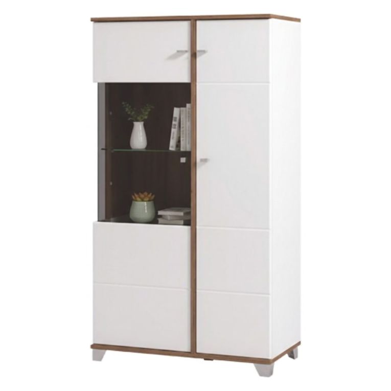 Vetrina Bianco Marrone Rovere Nodi 4 Ripiani Apertura Battente 78.5x40x143h cm, 2 Ante - Suello