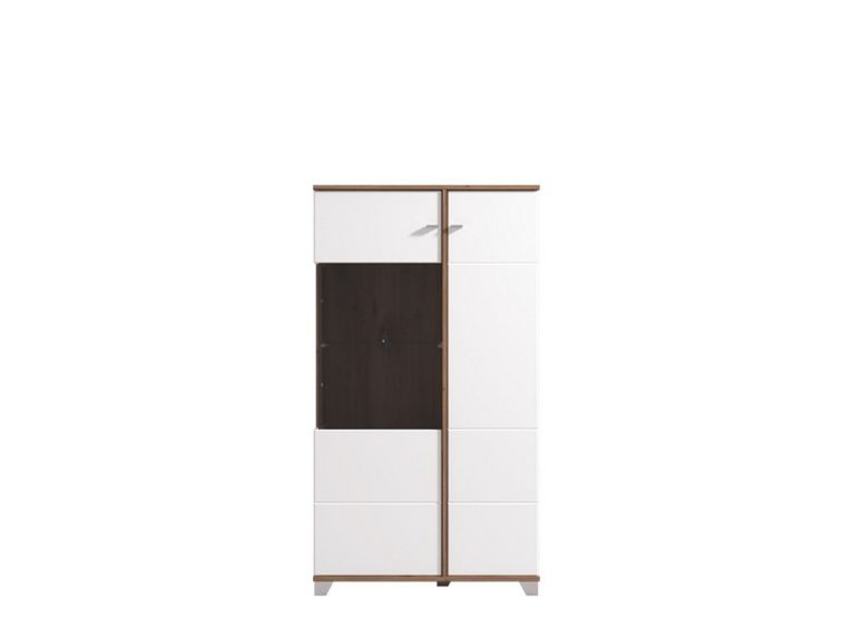 Vetrina Bianco Marrone Rovere Nodi 4 Ripiani Apertura Battente 78.5x40x143h cm, 2 Ante - Suello