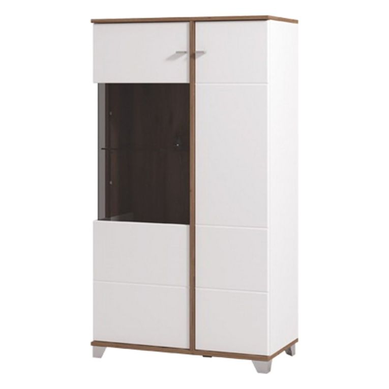 Vetrina Bianco Marrone Rovere Nodi 4 Ripiani Apertura Battente 78.5x40x143h cm, 2 Ante - Suello