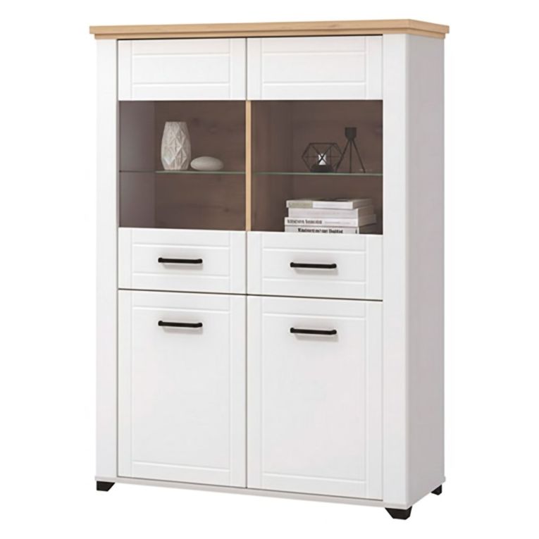Vetrina Bianco Marrone Rovere Nodi 6 Ripiani Apertura Battente 103.5x41x143h cm, 4 Ante - Sarconi