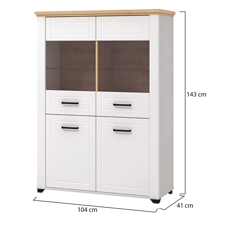Vetrina Bianco Marrone Rovere Nodi 6 Ripiani Apertura Battente 103.5x41x143h cm, 4 Ante - Sarconi