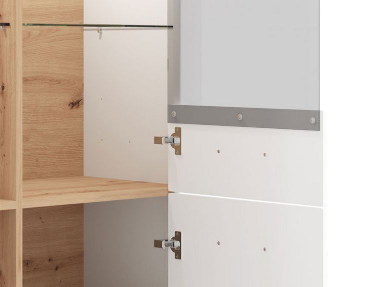 Vetrina Bianco Marrone Rovere Nodi 6 Ripiani Apertura Battente 103.5x41x143h cm, 4 Ante - Sarconi