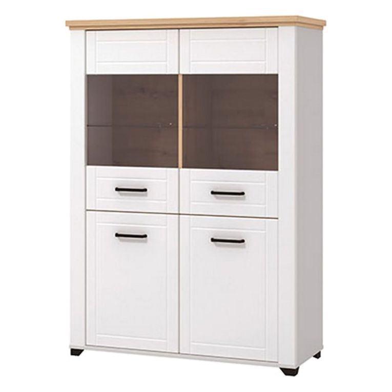 Vetrina Bianco Marrone Rovere Nodi 6 Ripiani Apertura Battente 103.5x41x143h cm, 4 Ante - Sarconi