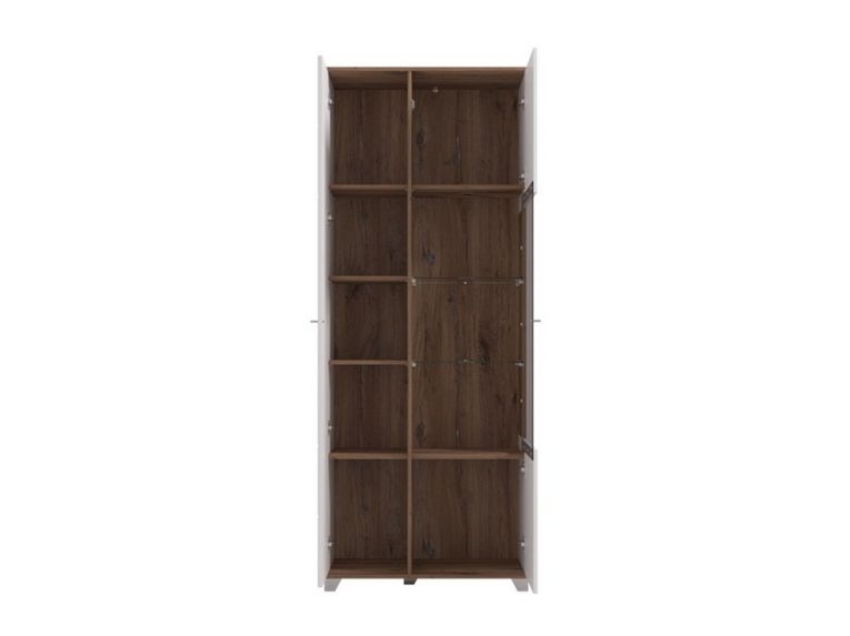 Vetrina Bianco Marrone Rovere Nodi 8 Ripiani Apertura Battente 78.5x40x200.5h cm, 2 Ante - Arentino