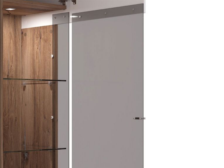 Vetrina Bianco Marrone Rovere Nodi 8 Ripiani Apertura Battente 78.5x40x200.5h cm, 2 Ante - Arentino