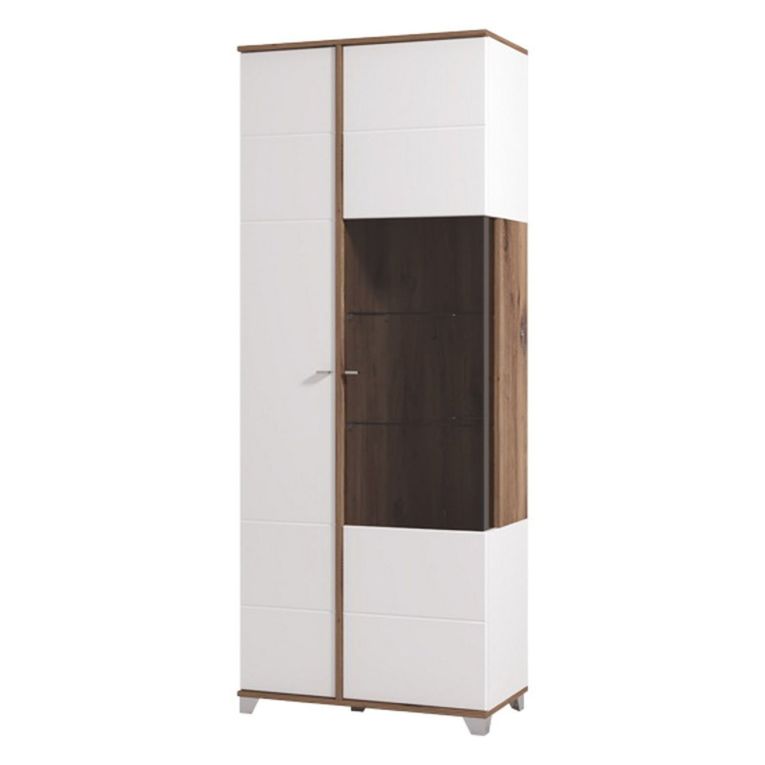 Vetrina Bianco Marrone Rovere Nodi 8 Ripiani Apertura Battente 78.5x40x200.5h cm, 2 Ante - Arentino