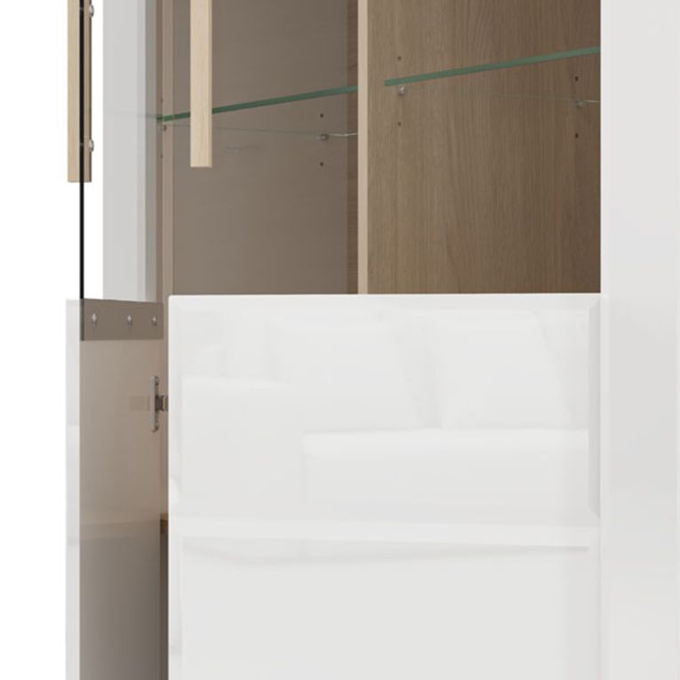 Vetrina Bianco Opaco Marrone Rovere 2 Ripiani 2 Ante 96x35x130h cm, Anta e Ripiani Dettaglio Vetro - Erto