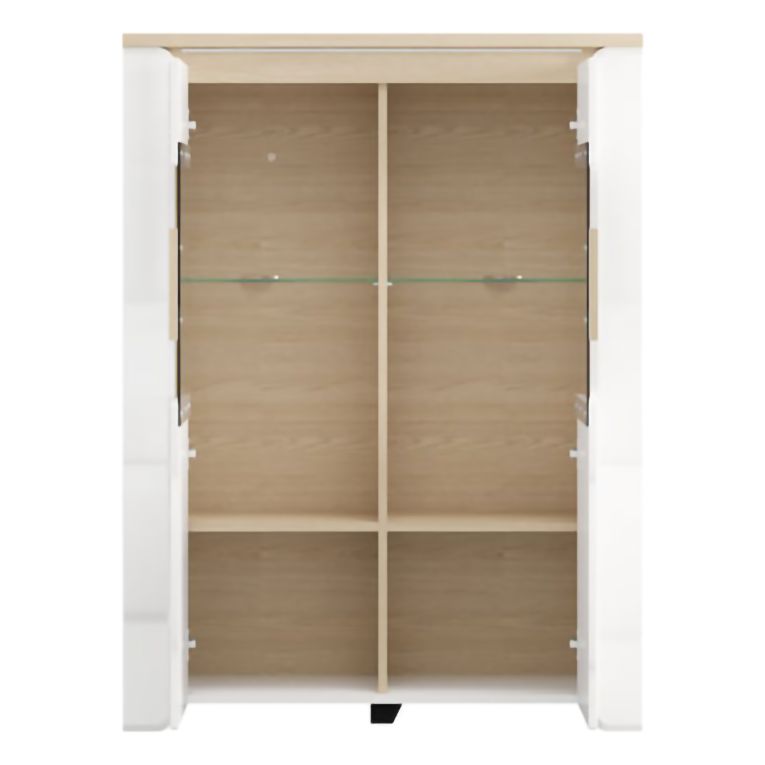 Vetrina Bianco Opaco Marrone Rovere 2 Ripiani 2 Ante 96x35x130h cm, Anta e Ripiani Dettaglio Vetro - Erto