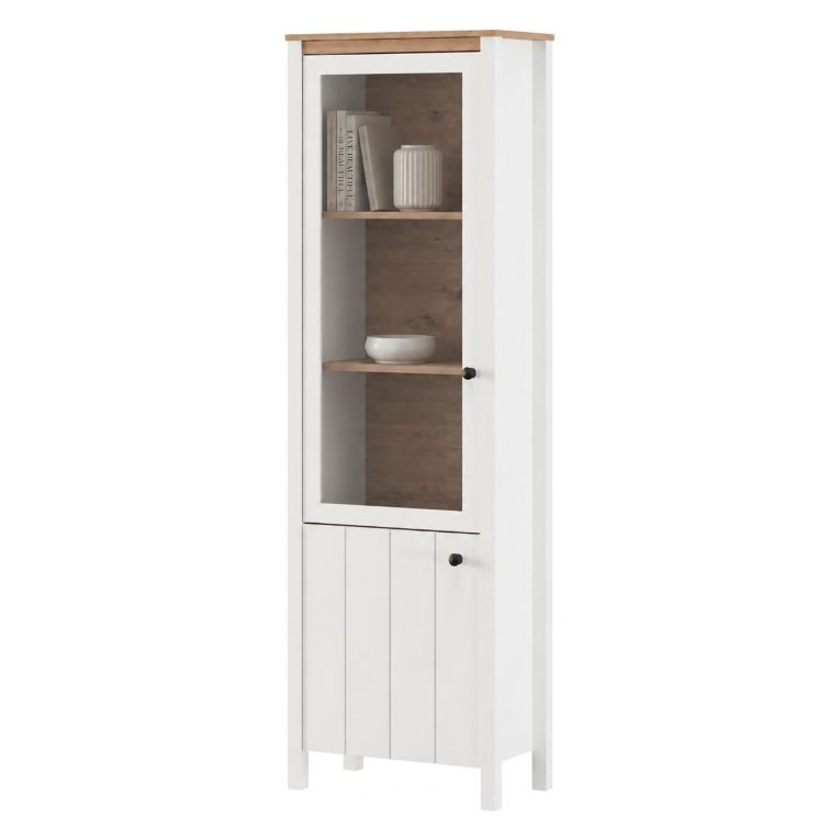 Vetrina Bianco Opaco Marrone Rovere Nodi 4 Ripiani 2 Ante 60x34x191h cm, con Piedini - Doreno