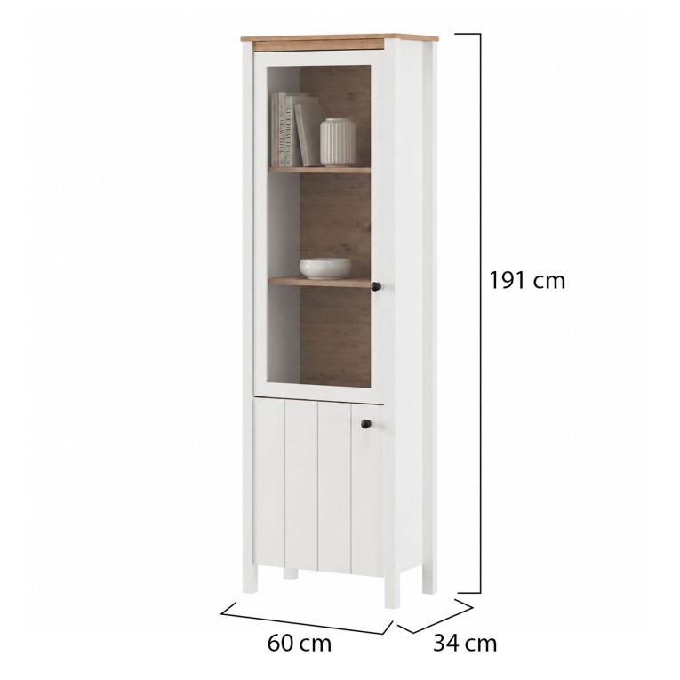 Vetrina Bianco Opaco Marrone Rovere Nodi 4 Ripiani 2 Ante 60x34x191h cm, con Piedini - Doreno