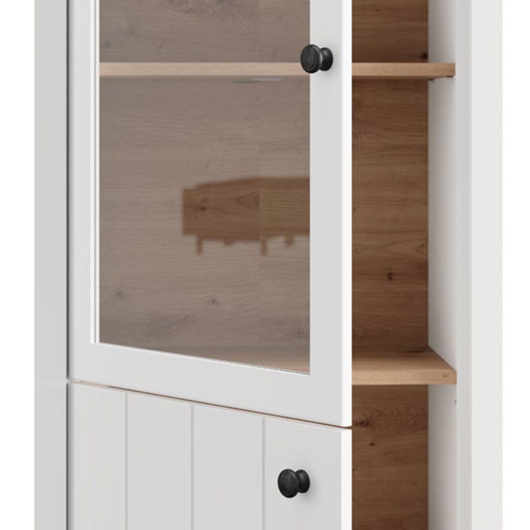 Vetrina Bianco Opaco Marrone Rovere Nodi 4 Ripiani 2 Ante 60x34x191h cm, con Piedini - Doreno