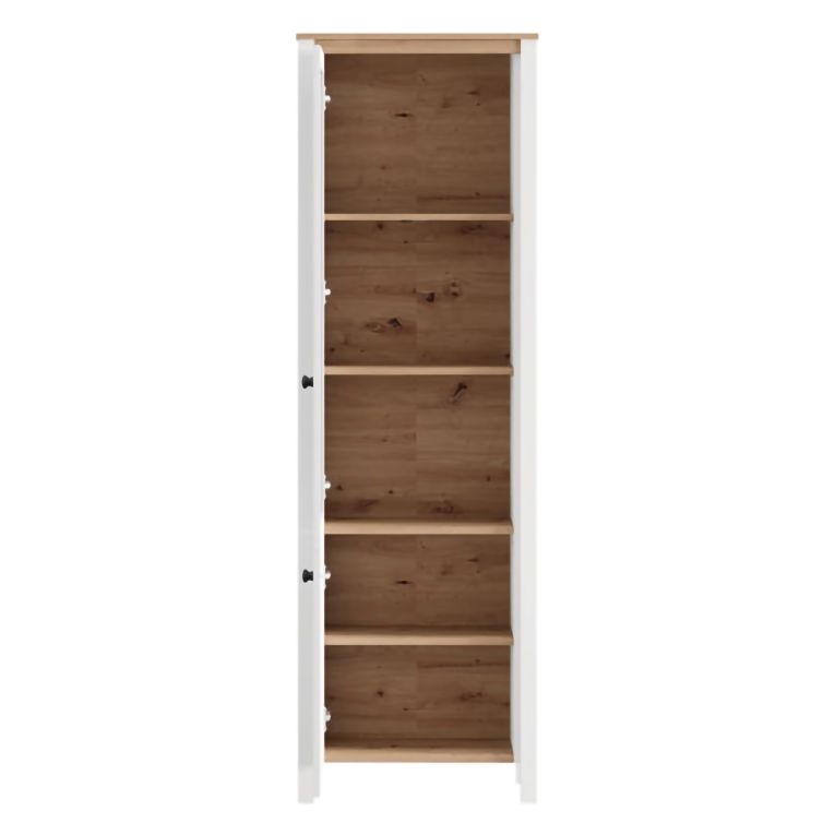 Vetrina Bianco Opaco Marrone Rovere Nodi 4 Ripiani 2 Ante 60x34x191h cm, con Piedini - Doreno