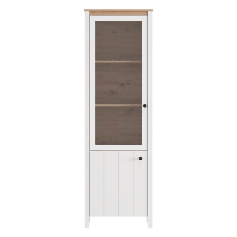Vetrina Bianco Opaco Marrone Rovere Nodi 4 Ripiani 2 Ante 60x34x191h cm, con Piedini - Doreno
