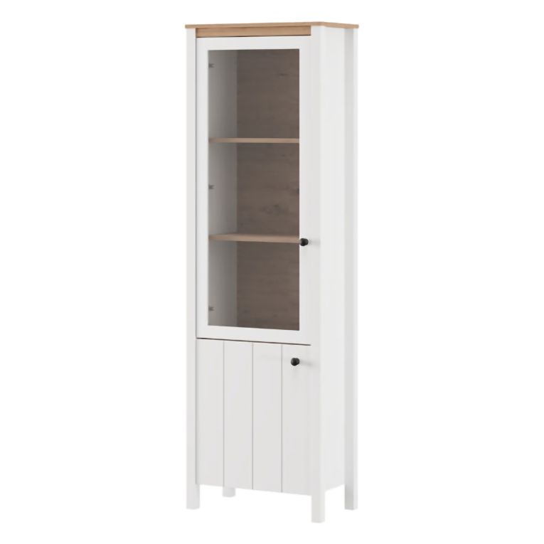 Vetrina Bianco Opaco Marrone Rovere Nodi 4 Ripiani 2 Ante 60x34x191h cm, con Piedini - Doreno