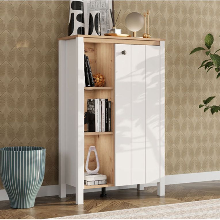 Vetrina Bianco Opaco Marrone Rovere Nodi 4 Ripiani Un'anta 73x34x118h cm, con Piedini - Galdo