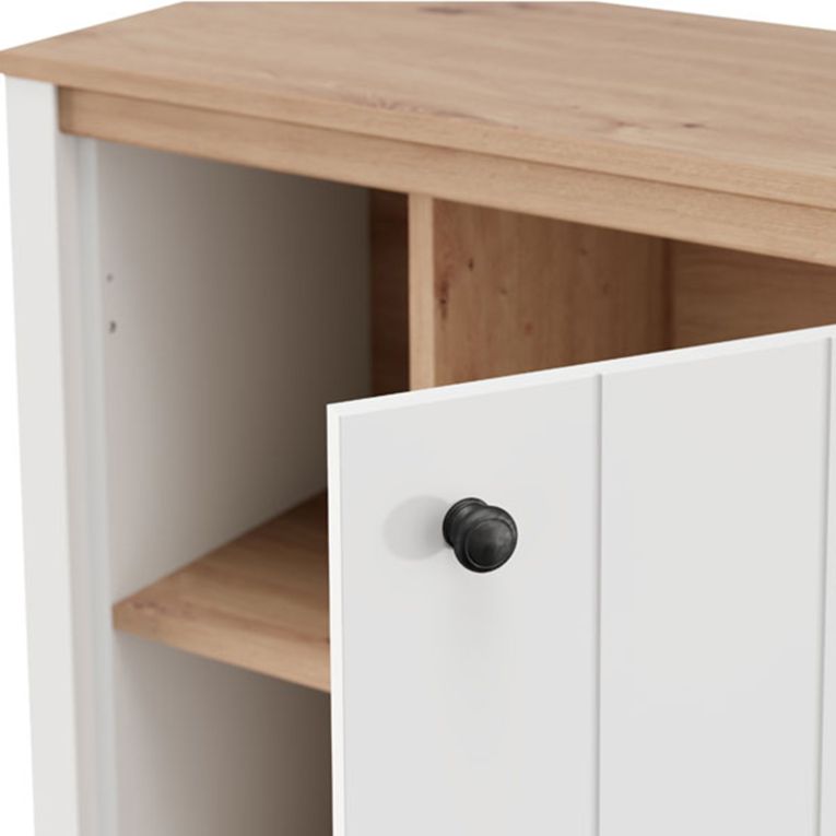 Vetrina Bianco Opaco Marrone Rovere Nodi 4 Ripiani Un'anta 73x34x118h cm, con Piedini - Galdo