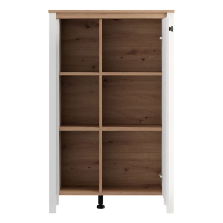 Vetrina Bianco Opaco Marrone Rovere Nodi 4 Ripiani Un'anta 73x34x118h cm, con Piedini - Galdo