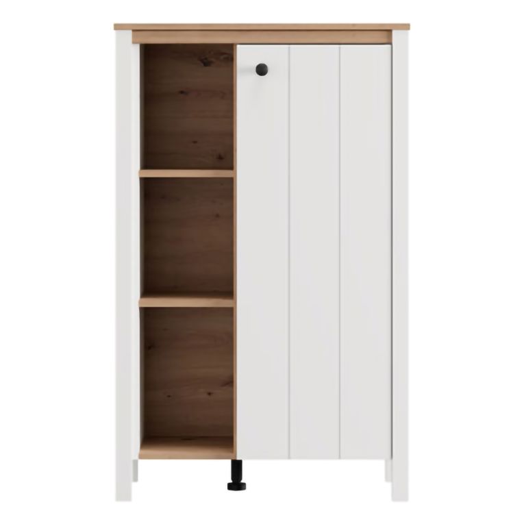 Vetrina Bianco Opaco Marrone Rovere Nodi 4 Ripiani Un'anta 73x34x118h cm, con Piedini - Galdo