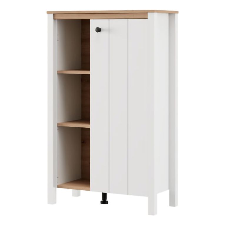 Vetrina Bianco Opaco Marrone Rovere Nodi 4 Ripiani Un'anta 73x34x118h cm, con Piedini - Galdo