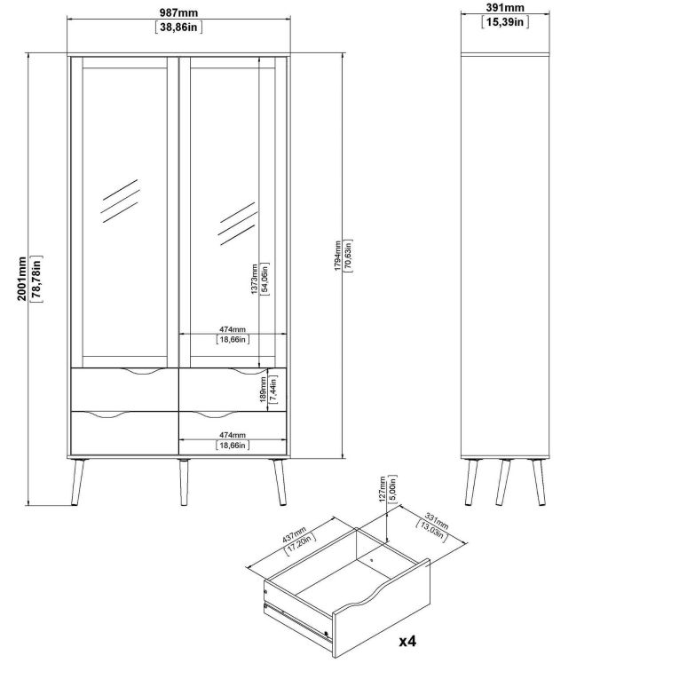 Vetrina Elisabeth, Credenza espositiva, Vetrinetta multiuso, Madia da soggiorno, 98x39 h200 cm, Bianco e Quercia