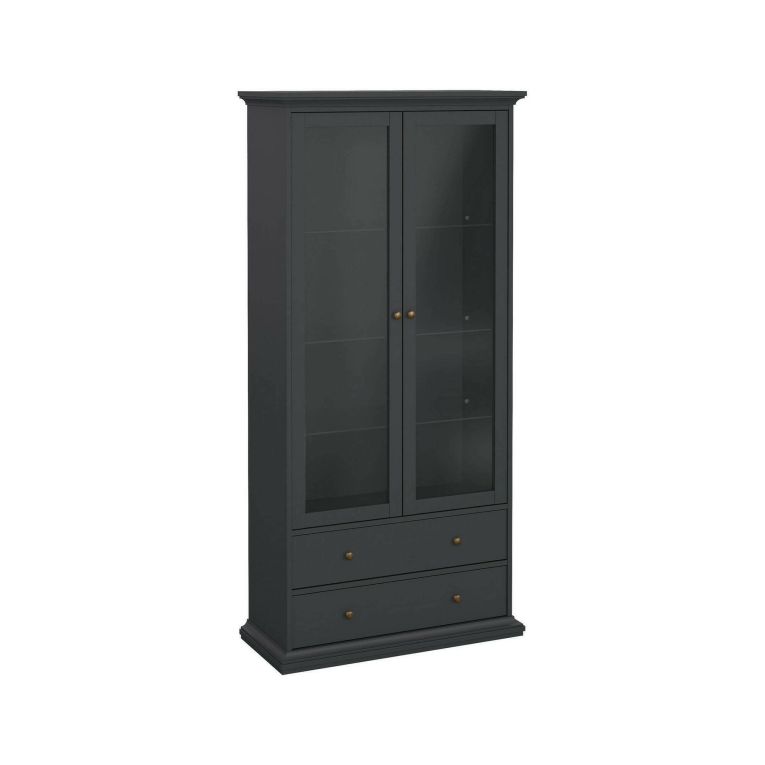Vetrina Gaetane, Credenza espositiva, Vetrinetta multiuso, Madia da soggiorno, 42x96 h201 cm, Grigio
