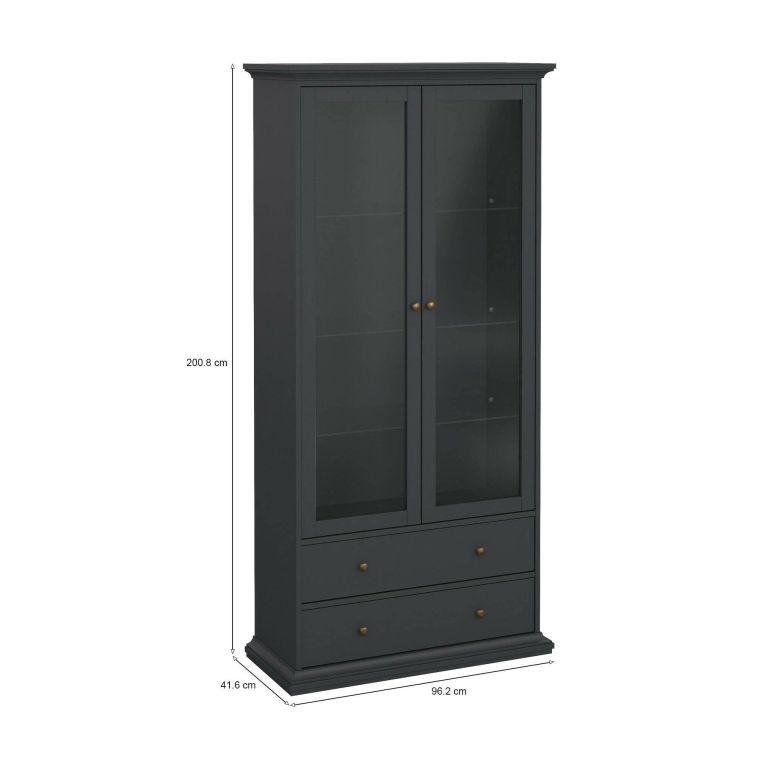 Vetrina Gaetane, Credenza espositiva, Vetrinetta multiuso, Madia da soggiorno, 42x96 h201 cm, Grigio