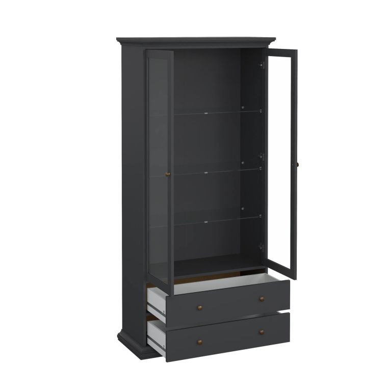 Vetrina Gaetane, Credenza espositiva, Vetrinetta multiuso, Madia da soggiorno, 42x96 h201 cm, Grigio