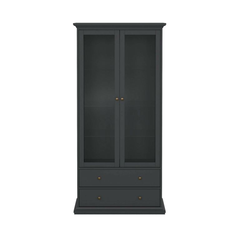 Vetrina Gaetane, Credenza espositiva, Vetrinetta multiuso, Madia da soggiorno, 42x96 h201 cm, Grigio