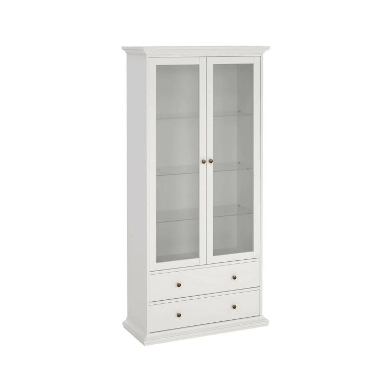 Vetrina Gaetane, Credenza espositiva, Vetrinetta multiuso, Madia da soggiorno, 96x42 h201 cm, Bianco