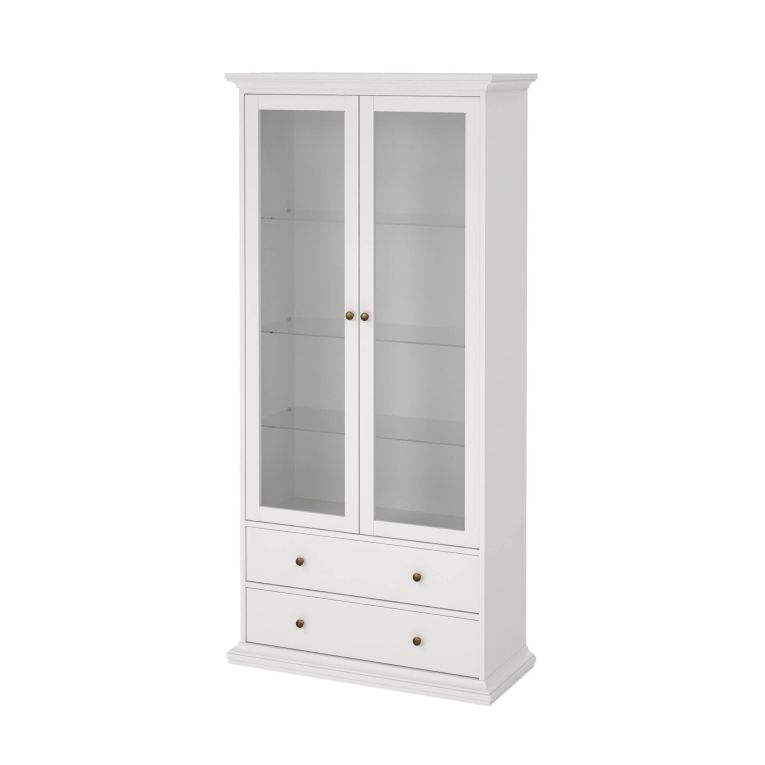 Vetrina Gaetane, Credenza espositiva, Vetrinetta multiuso, Madia da soggiorno, 96x42 h201 cm, Bianco