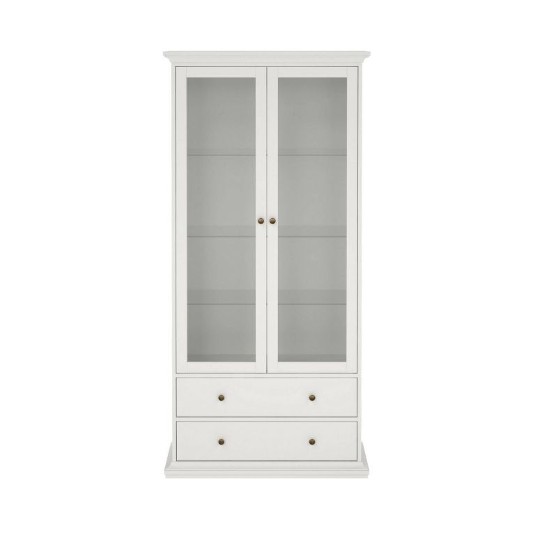 Vetrina Gaetane, Credenza espositiva, Vetrinetta multiuso, Madia da soggiorno, 96x42 h201 cm, Bianco
