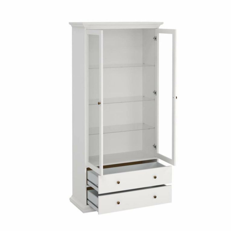 Vetrina Gaetane, Credenza espositiva, Vetrinetta multiuso, Madia da soggiorno, 96x42 h201 cm, Bianco