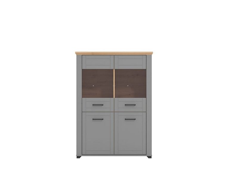Vetrina Grigio Marrone 6 Ripiani 4 Ante 103.5x41x143h cm, 8 Vani - Sarconi
